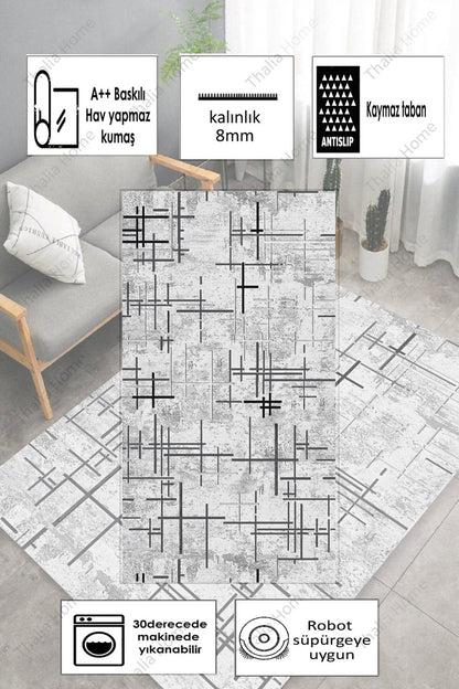 Çubuk Gri Yeni Nesil Baskılı Halı & Yolluk