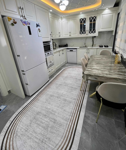 Aura Bej Oval Yeni Nesil Baskılı Halı & Yolluk