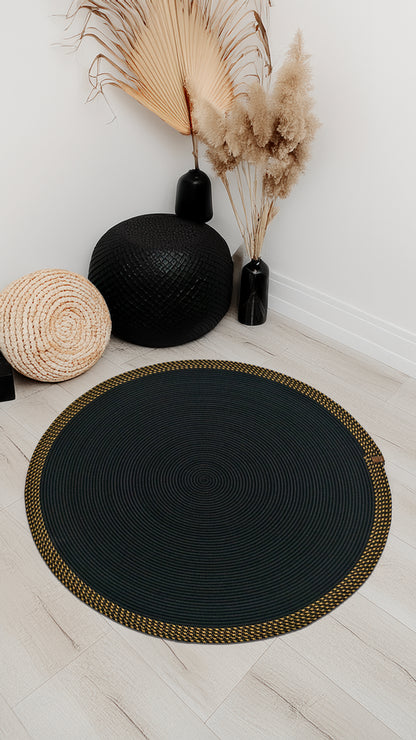 Jüt Kilim Yuvarlak Hasır Halı( Siyah -Kahve )