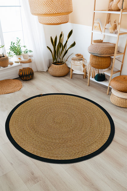 Jüt Kilim  Yuvarlak Hasır Halı ( Hasır-Siyah )