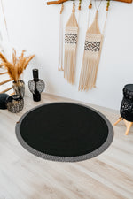 Jüt Kilim  Yuvarlak Hasır Halı ( Siyah - Beyaz )