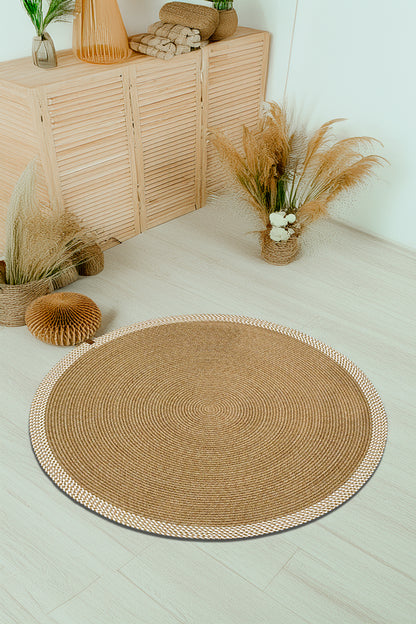 Jüt Kilim Yuvarlak Hasır Halı ( Hasır-Krem )