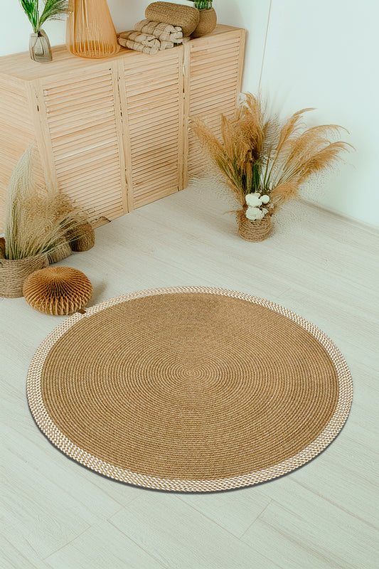 Jüt Kilim Yuvarlak Hasır Halı ( Hasır-Krem )
