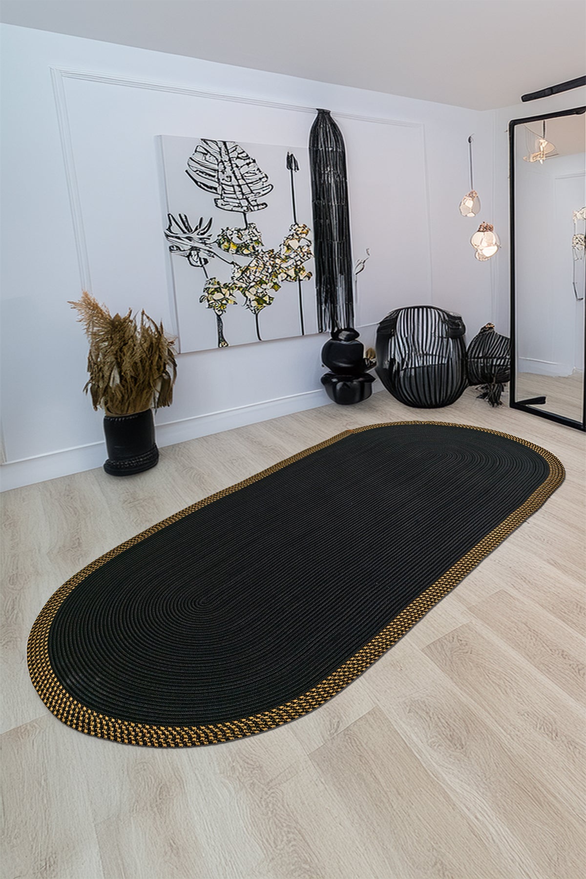 Jüt Kilim Oval Hasır Halı  Siyah-Kahve