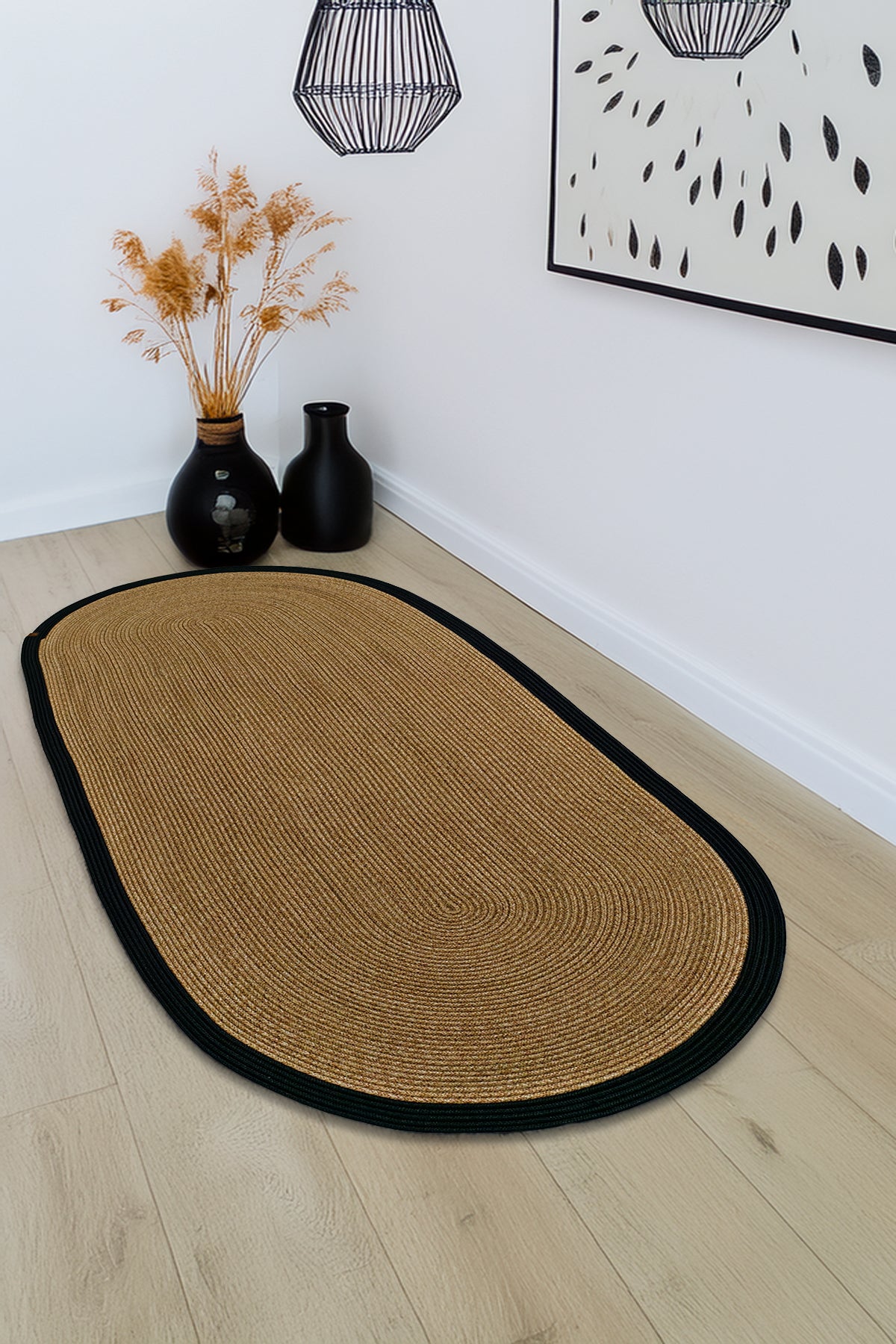 Jüt Kilim Oval Hasır Halı HasırSiyah