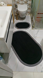 Jüt Hasır 2'Li Banyo Paspas Seti  Siyah -Beyaz