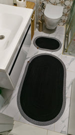Jüt Hasır 2'Li Banyo Paspas Seti  Siyah -Beyaz