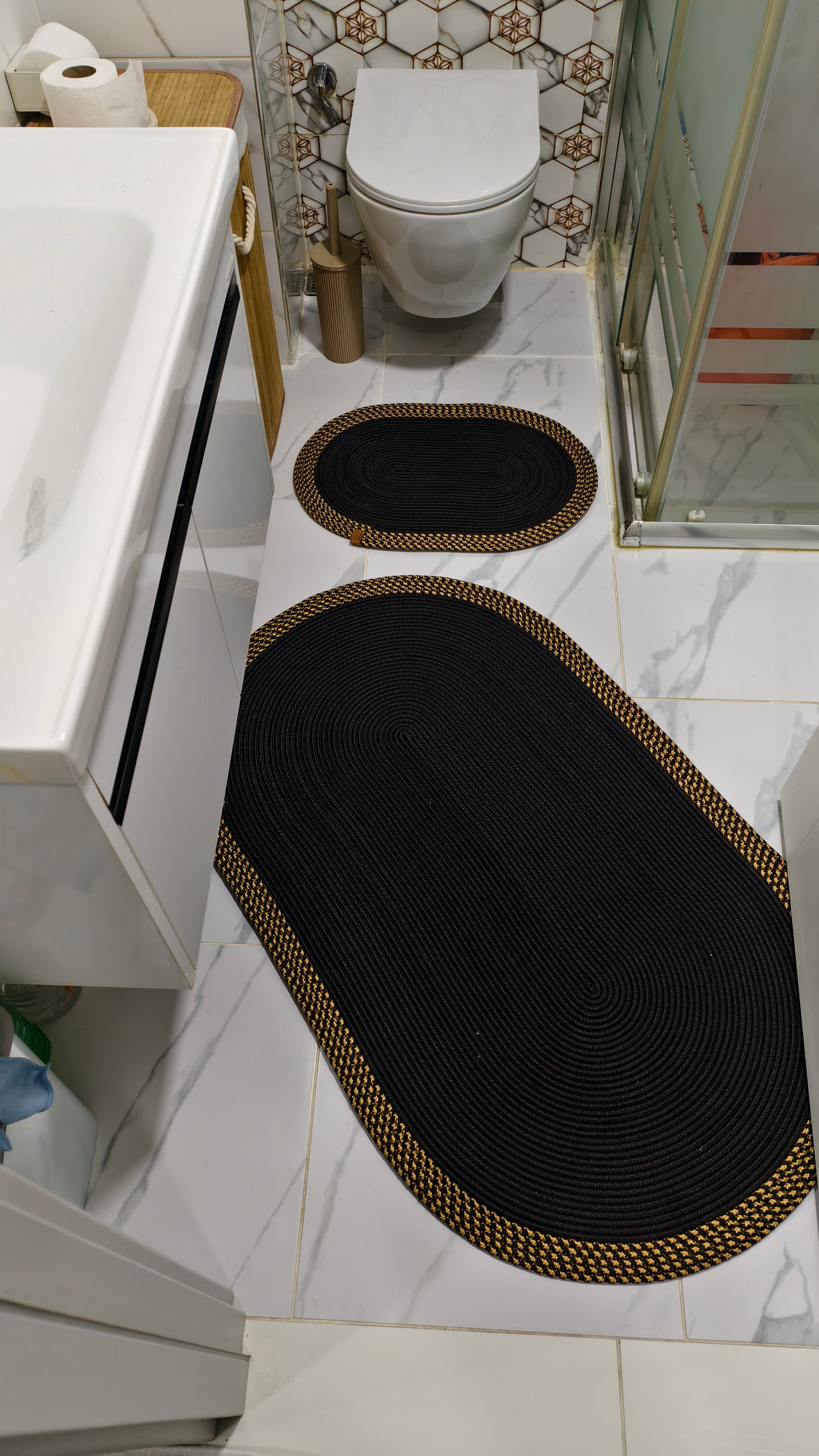 Jüt Hasır 2'Li Banyo Paspas Seti  Siyah-Kahve
