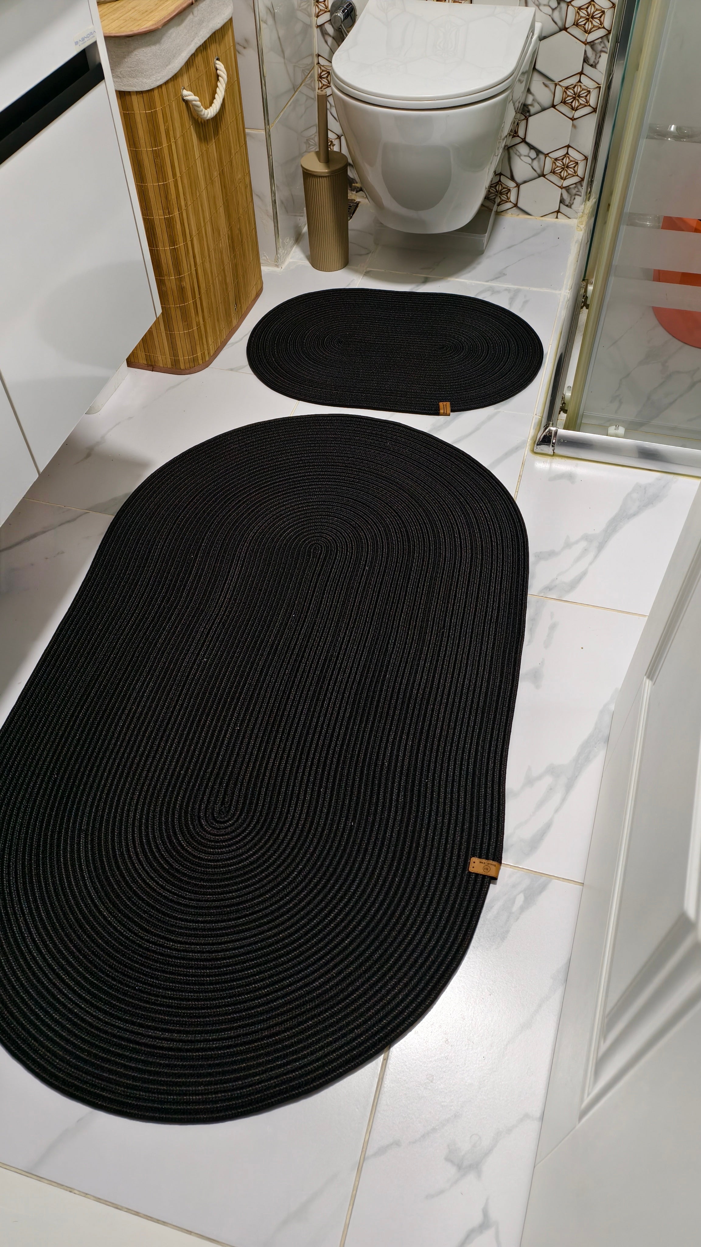 Jüt Hasır 2'Li Banyo Paspas Seti Siyah