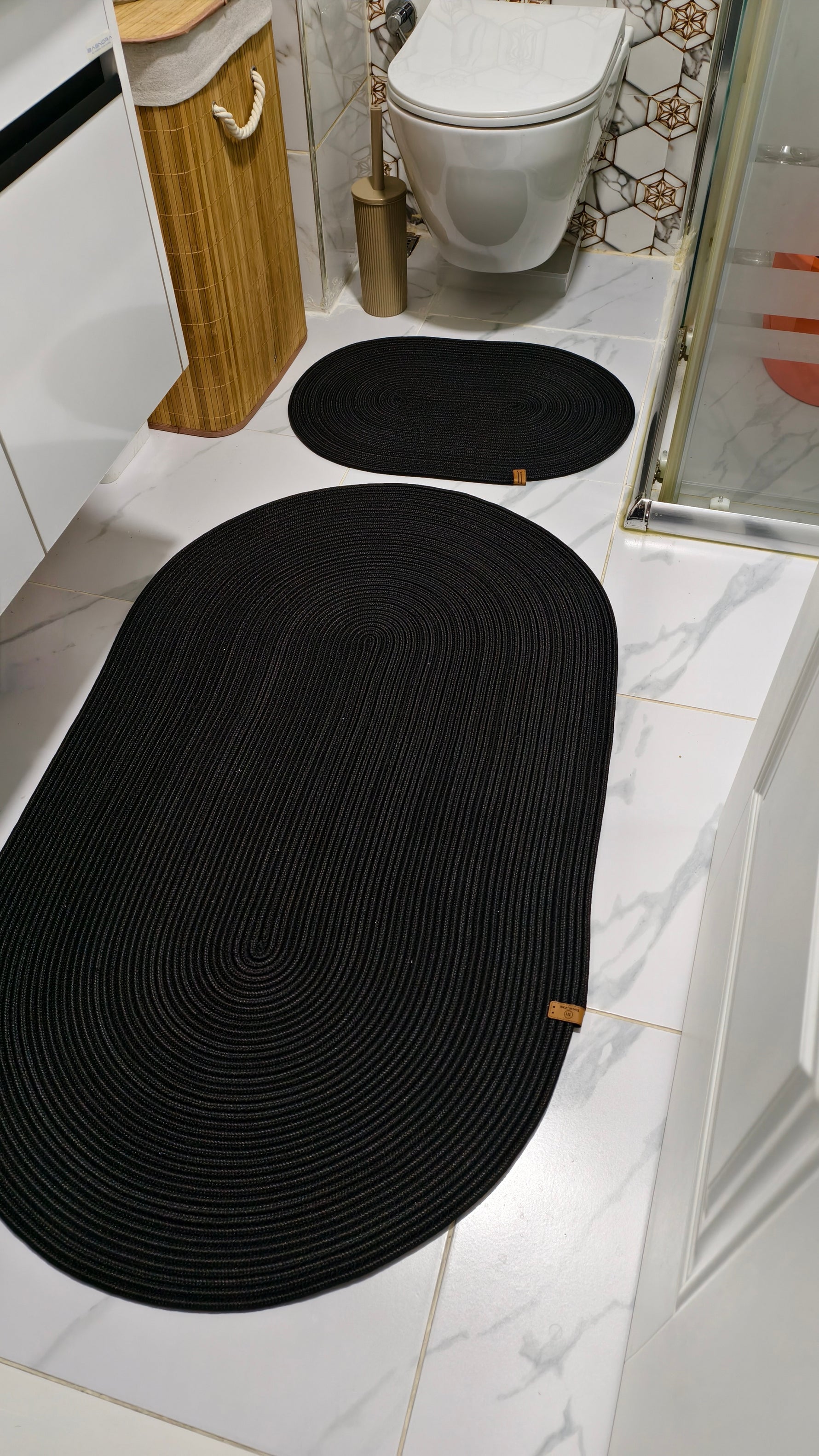 Jüt Hasır 2'Li Banyo Paspas Seti Siyah