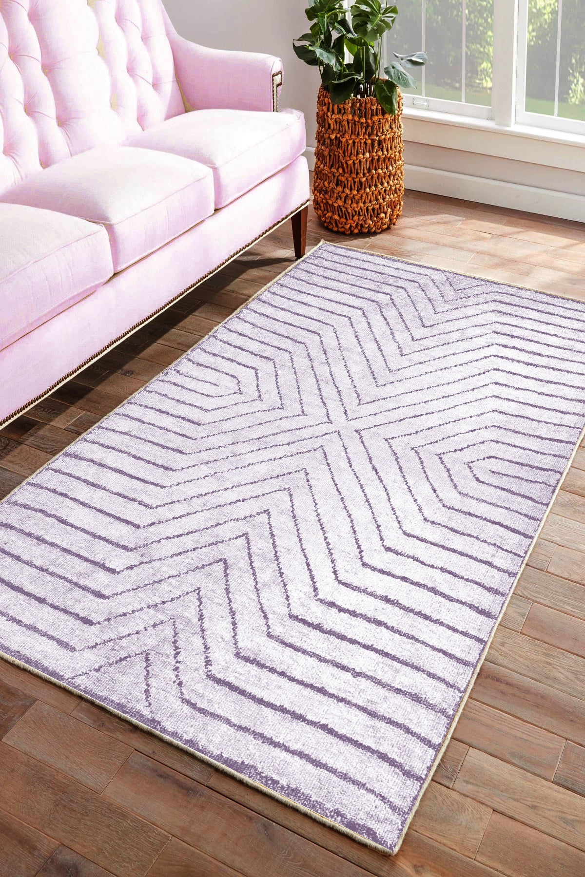 Line Lila Yeni Nesil Baskılı Halı & Yolluk