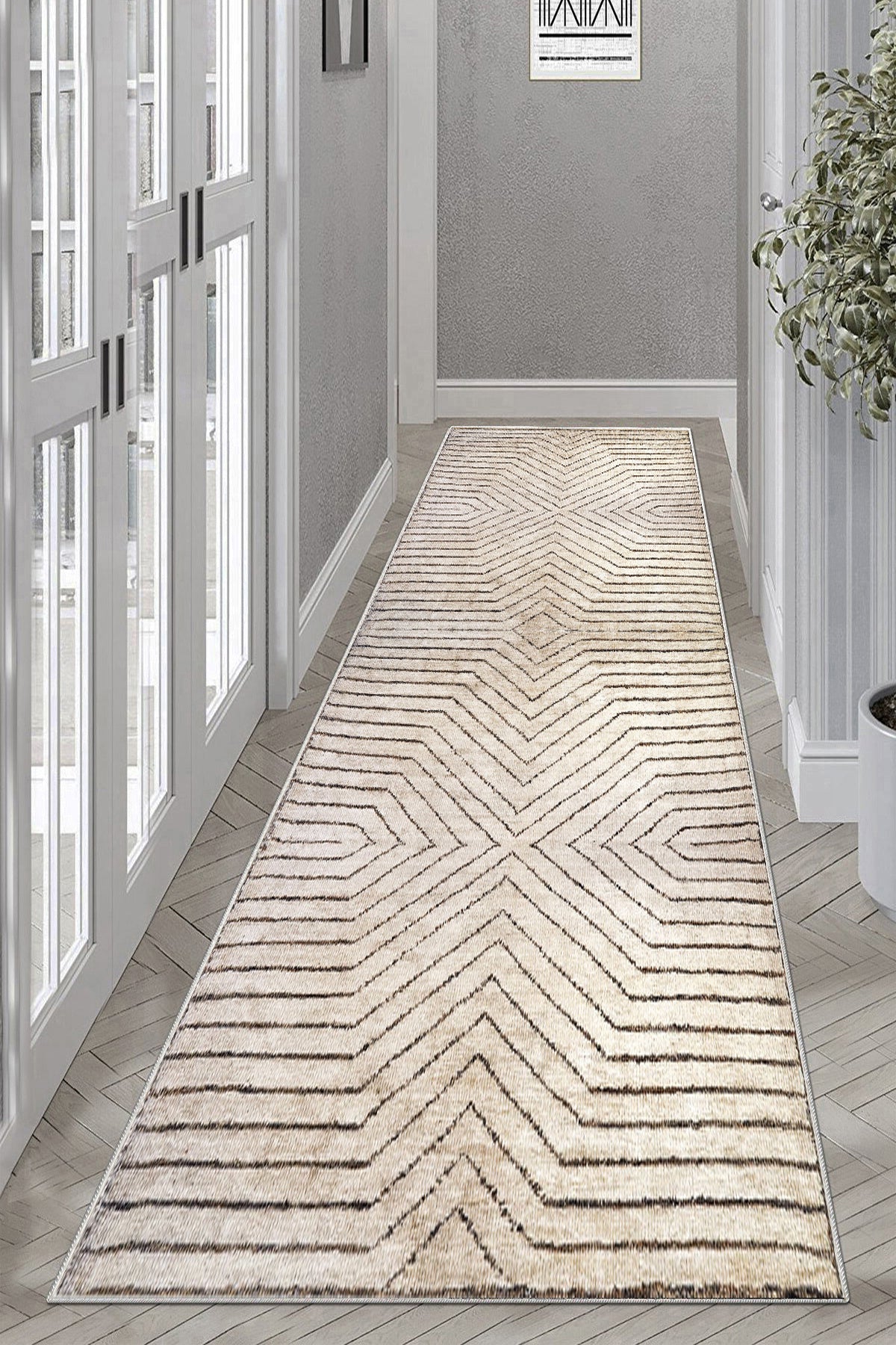 Line Bej Yeni Nesil Baskılı Halı & Yolluk