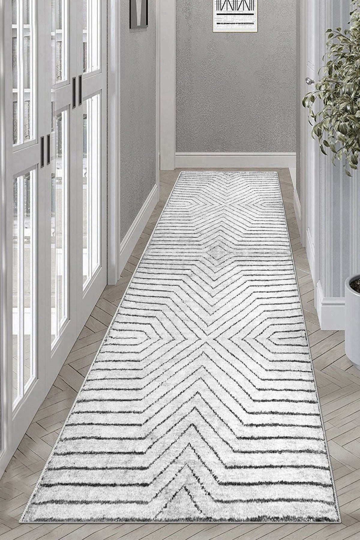 Line Gri Yeni Nesil Baskılı Halı & Yolluk