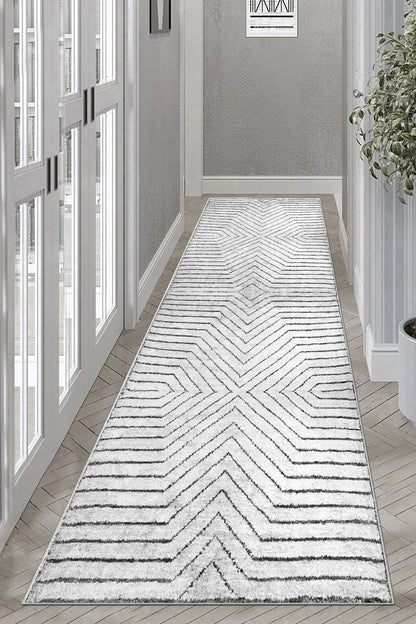 Line Gri Yeni Nesil Baskılı Halı & Yolluk
