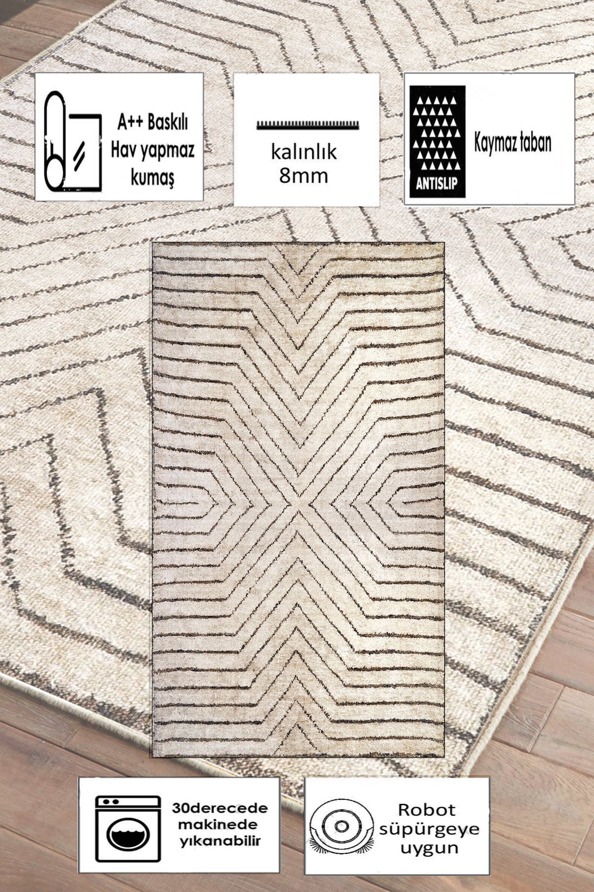 Line Bej Yeni Nesil Baskılı Halı & Yolluk