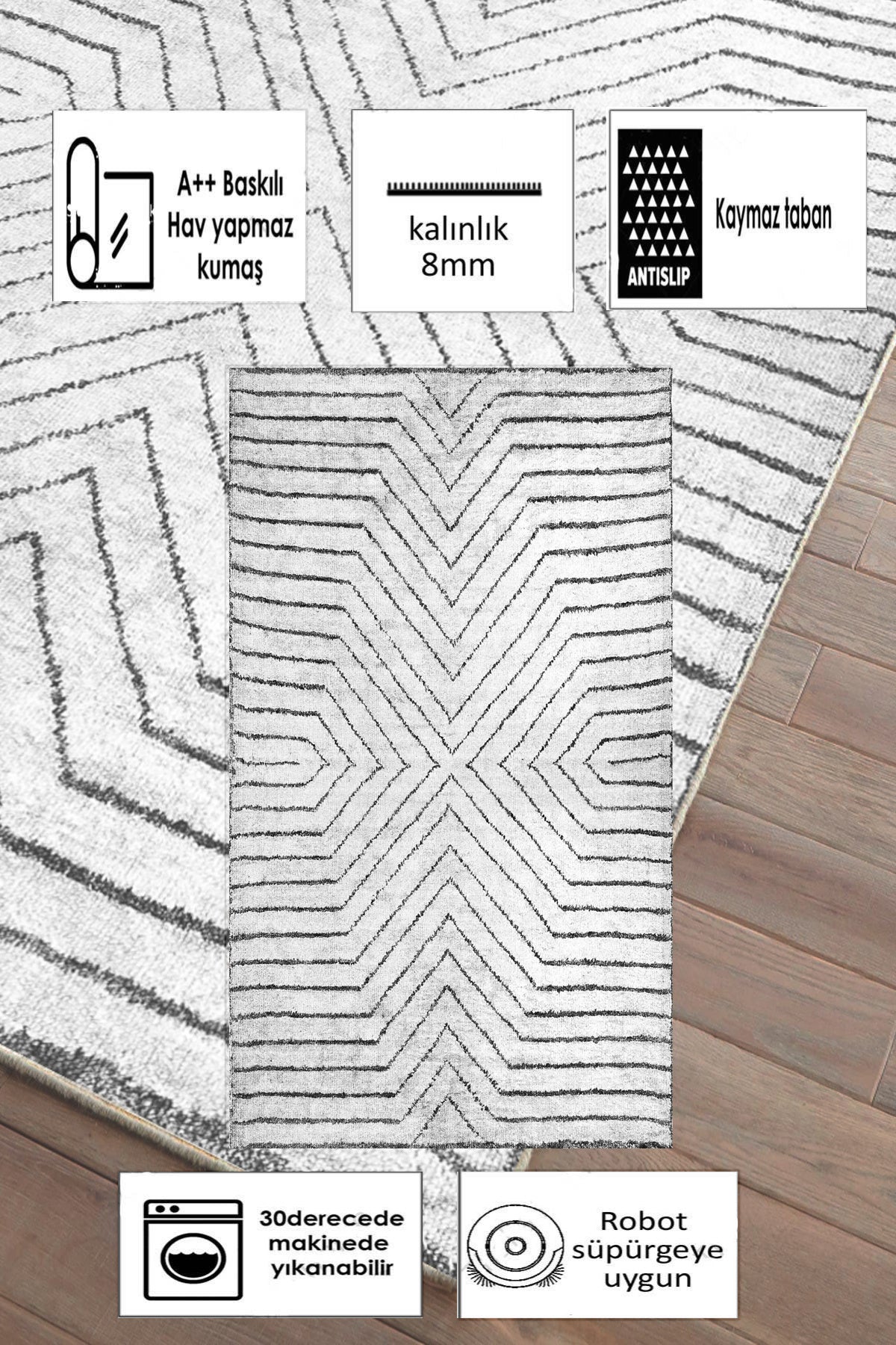 Line Gri Yeni Nesil Baskılı Halı & Yolluk