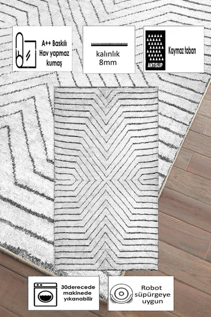 Line Gri Yeni Nesil Baskılı Halı & Yolluk
