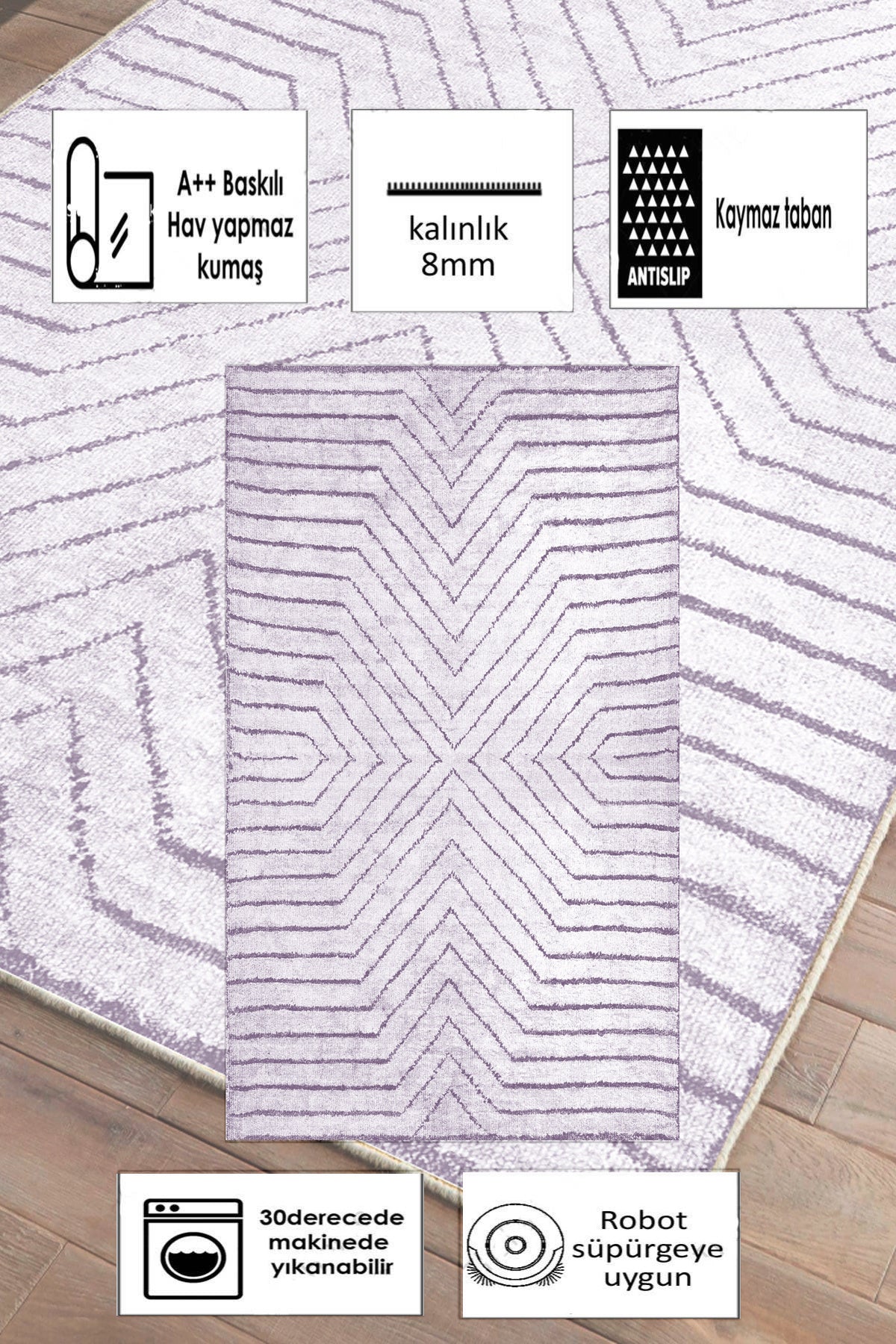 Line Lila Yeni Nesil Baskılı Halı & Yolluk