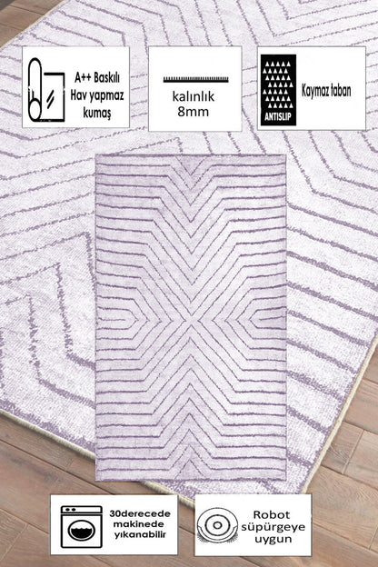 Line Lila Yeni Nesil Baskılı Halı & Yolluk