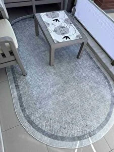 Hermes Gri oval Yeni Nesil Baskılı Halı & Yolluk
