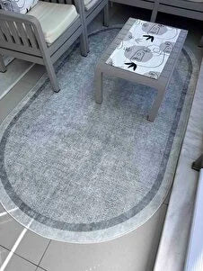 Hermes Gri oval Yeni Nesil Baskılı Halı & Yolluk