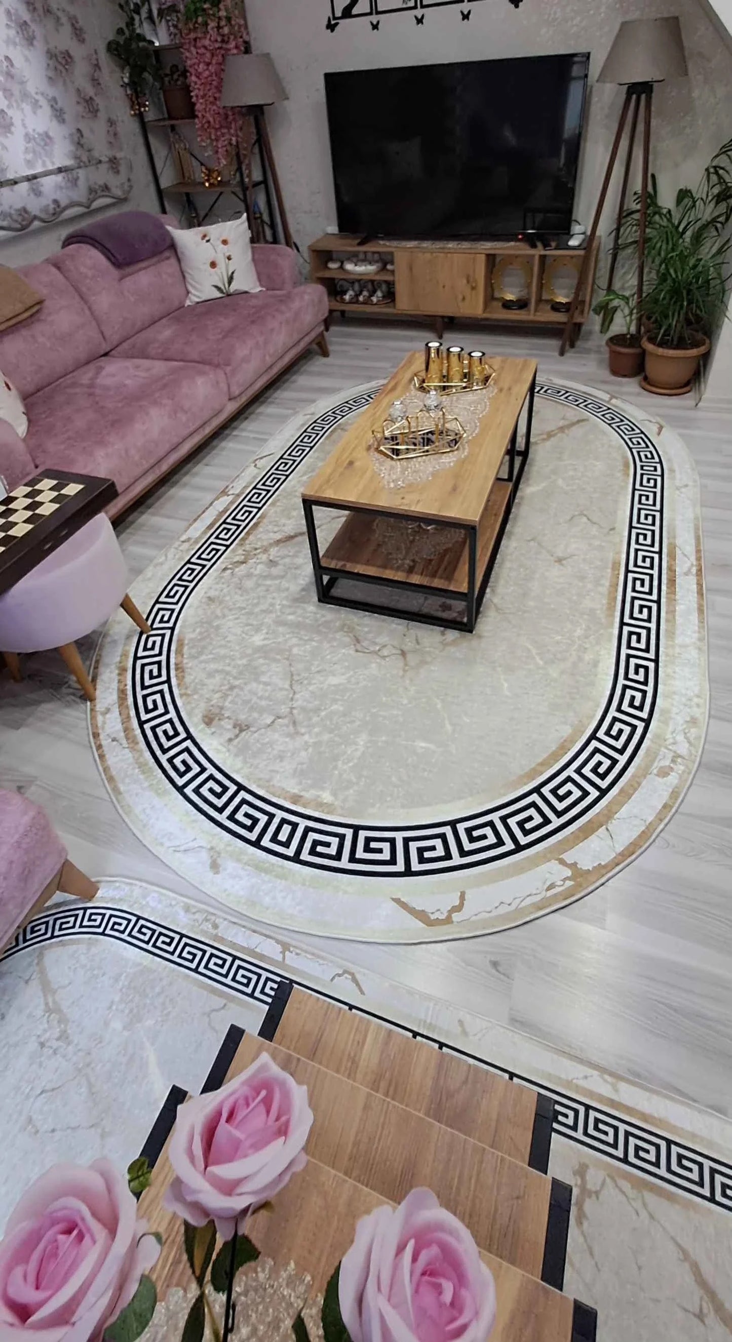 Versace Altın Varak Oval Nesil Baskılı Halı & Yolluk