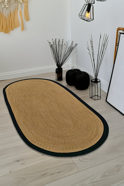 Jüt Kilim Oval Hasır Halı HasırSiyah
