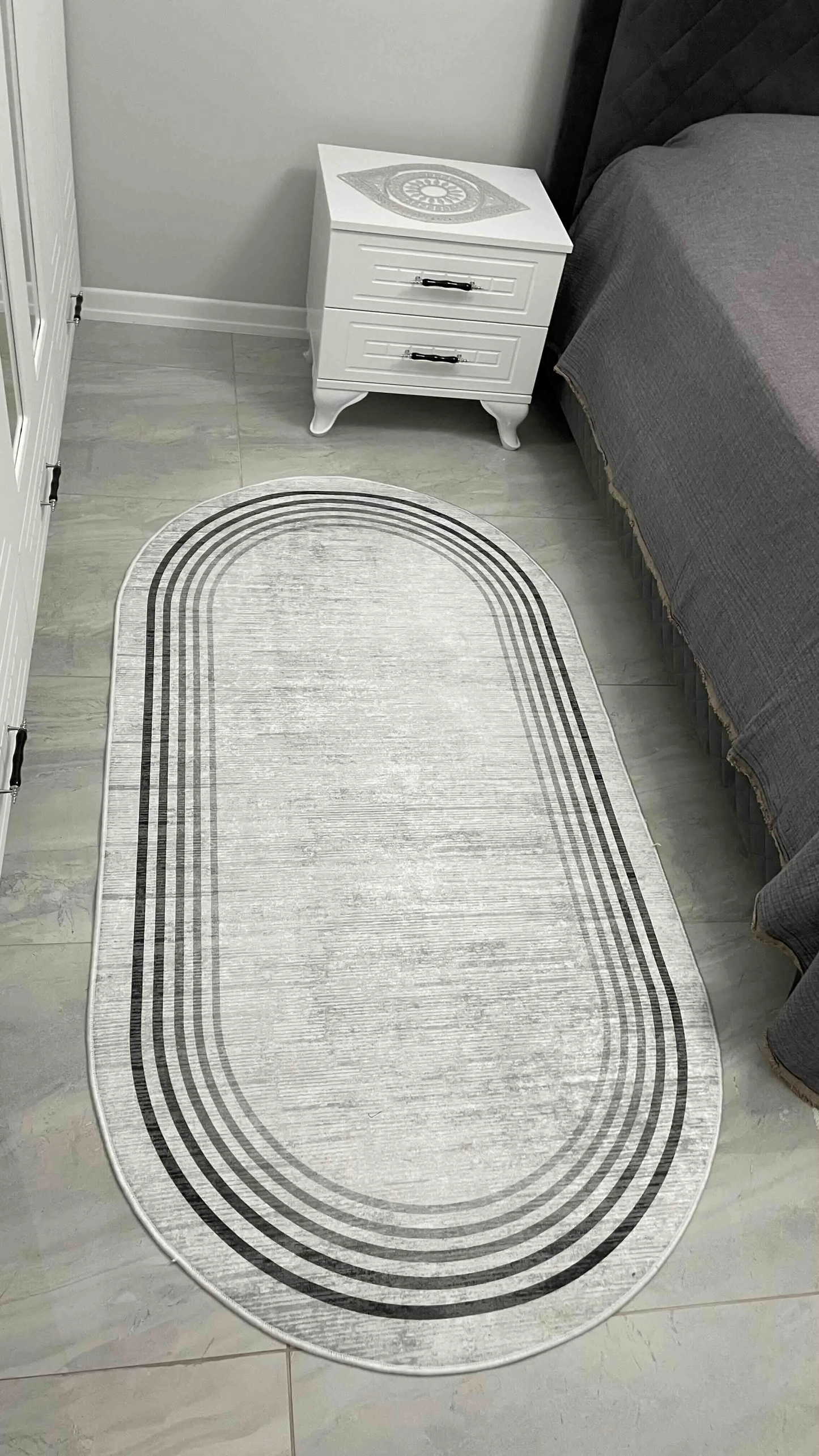 Aura gri oval Yeni Nesil Baskılı Halı & Yolluk
