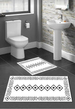 Kaymaz Taban Yıkanabilir 2'li Set Banyo Halısı Banyo Paspas Seti Klozet Takımı İskandinav Beyaz