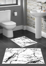 Kaymaz Taban Yıkanabilir 2'li Set Banyo Halısı Banyo Paspas Seti Klozet Takımı Beyaz Mermer