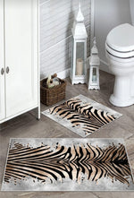 Kaymaz Taban Yıkanabilir 2'li Set Banyo Halısı Banyo Paspas Seti Klozet Takımı Zebra