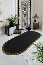 Jüt Kilim Oval Hasır Halı  Siyah-Kahve