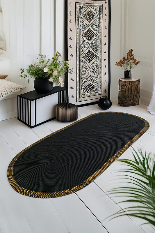 Jüt Kilim Oval Hasır Halı  Siyah-Kahve