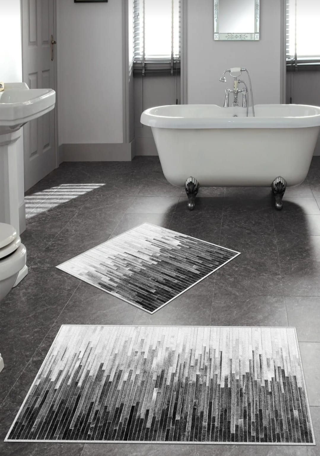 Kaymaz Taban Yıkanabilir 2'li Set Banyo Halısı Banyo Paspas Seti Klozet Takımı Piano