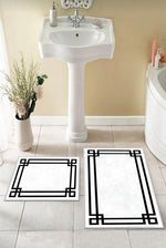Kaymaz Taban Yıkanabilir 2'li Set Banyo Halısı Banyo Paspas Seti Klozet Takımı Classic Beyaz