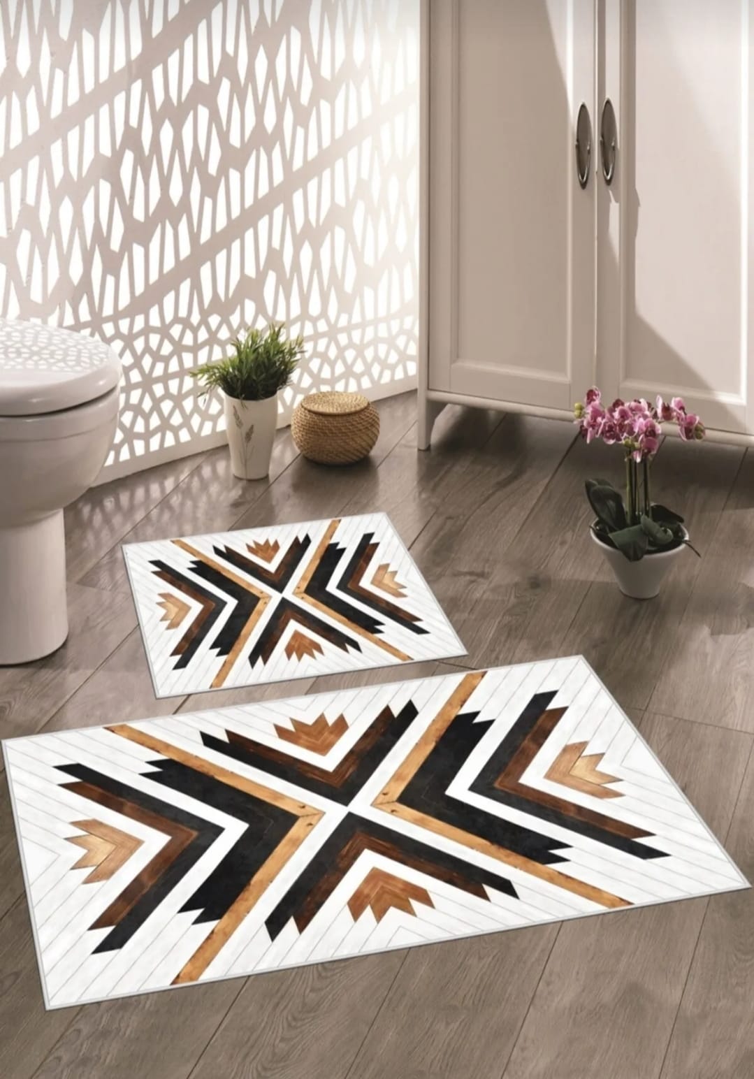 Kaymaz Taban Yıkanabilir 2'li Set Banyo Halısı Banyo Paspas Seti Klozet Takımı Parke