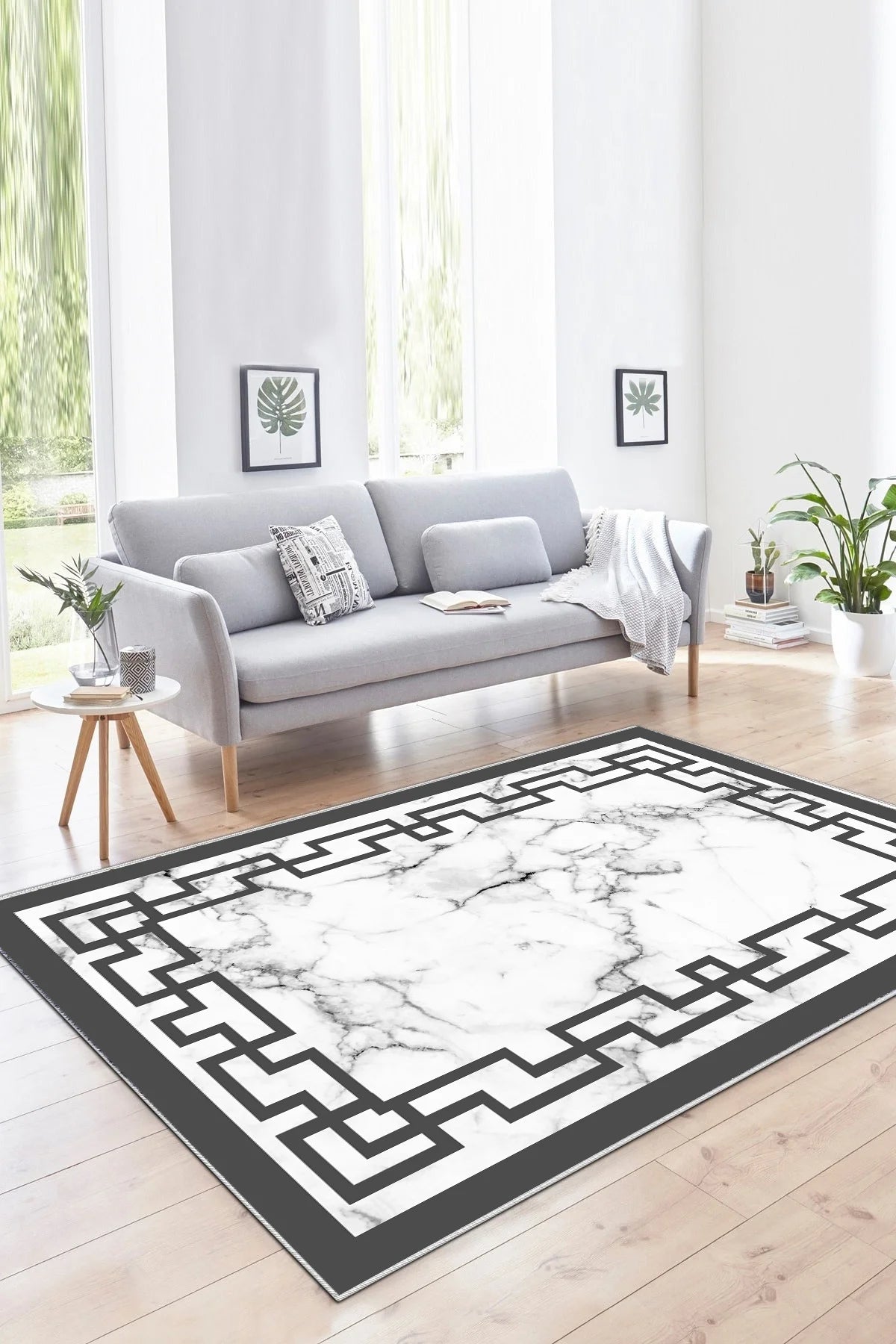 Kaymaz tabanlı Yeni Nesil Baskılı Halı & Yolluk Elegance Gri