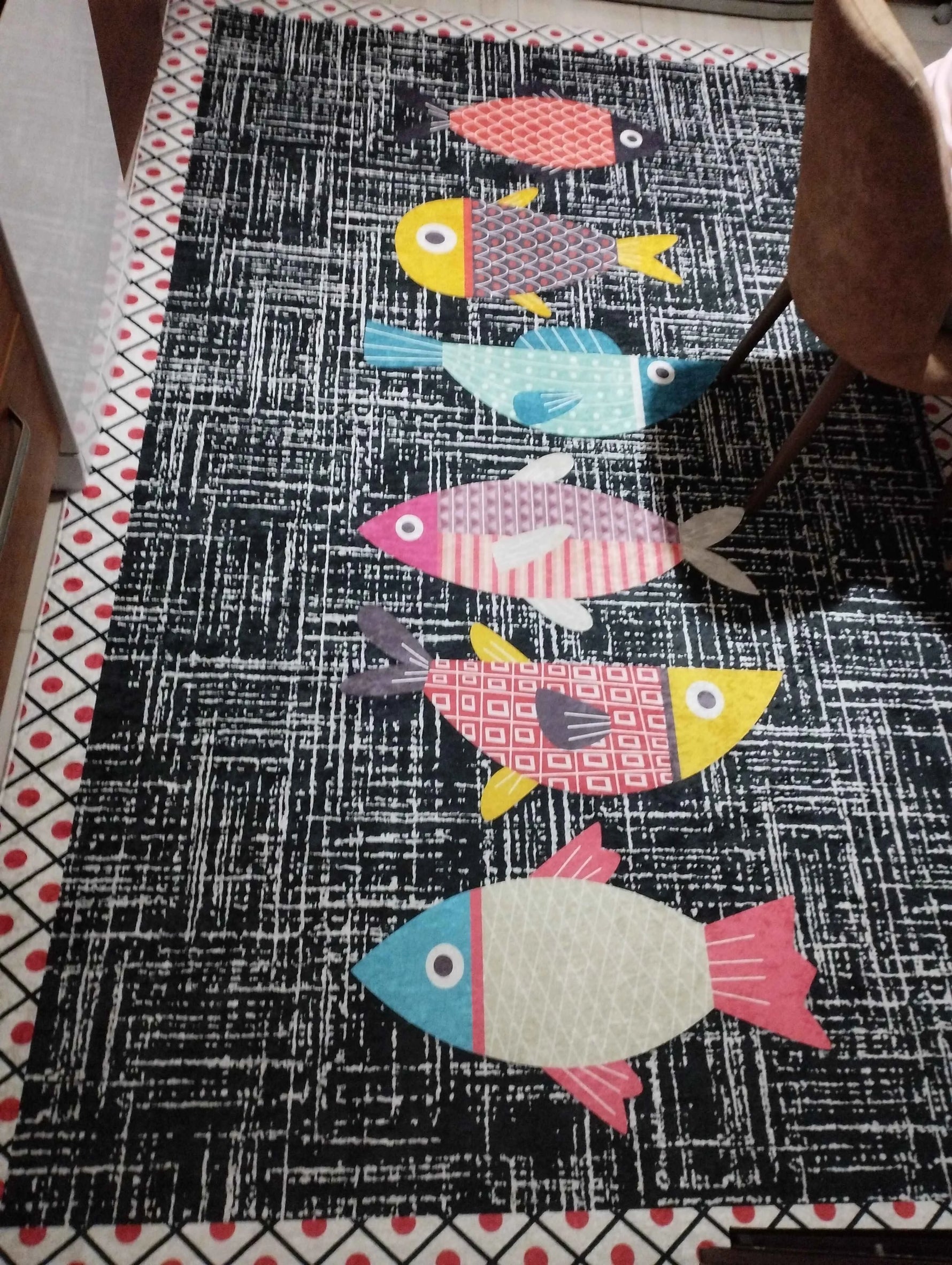 Balık Siyah Yeni Nesil Baskılı Halı & Yolluk