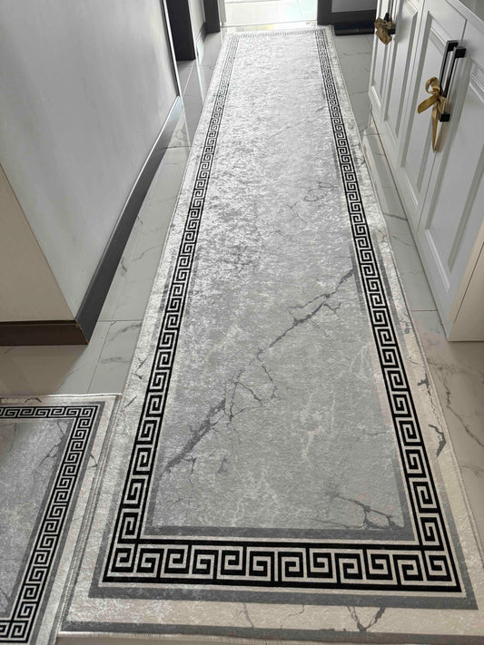 Versace Gri Varak Yeni Nesil Baskılı Halı & Yolluk