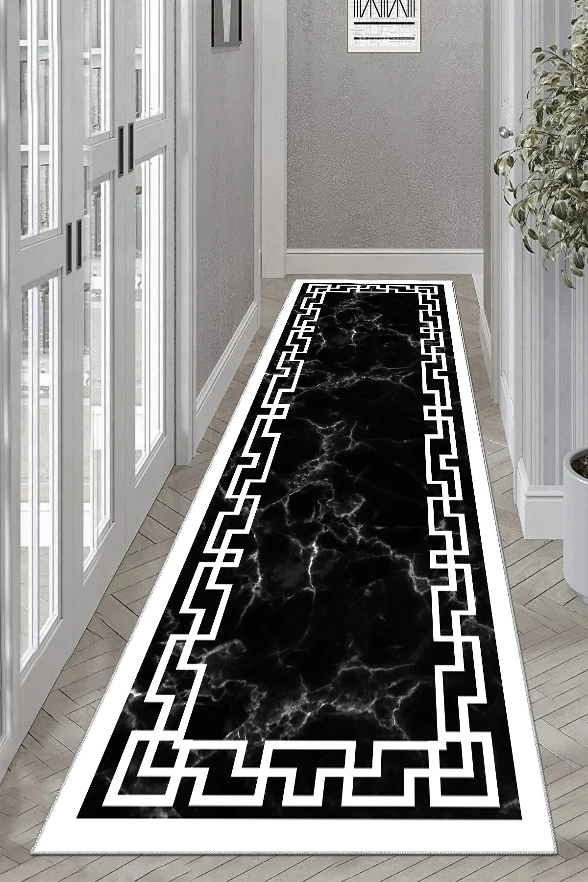 Kaymaz tabanlı Yeni Nesil Baskılı Halı & Yolluk Elegance Siyah