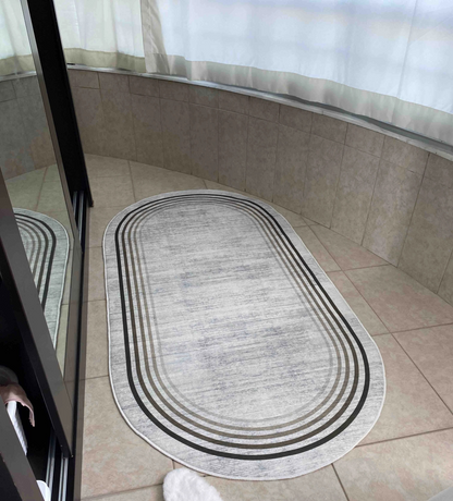 Aura Bej Oval Yeni Nesil Baskılı Halı & Yolluk