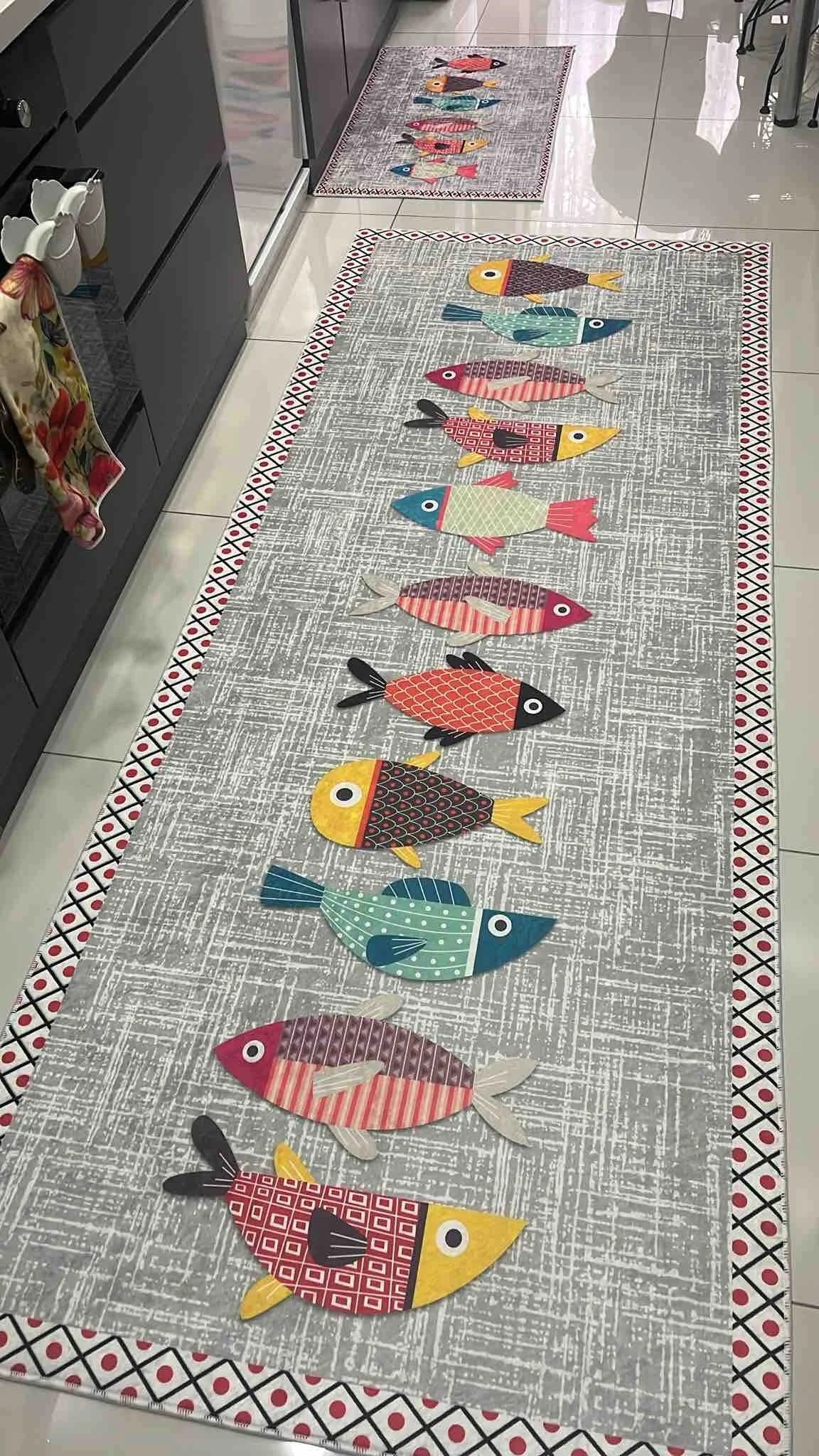 Balık Gri Yeni Nesil Baskılı Halı & Yolluk