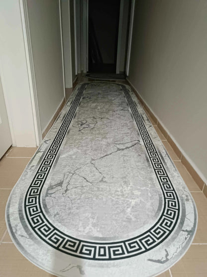 Versace Gri oval Nesil Baskılı Halı & Yolluk