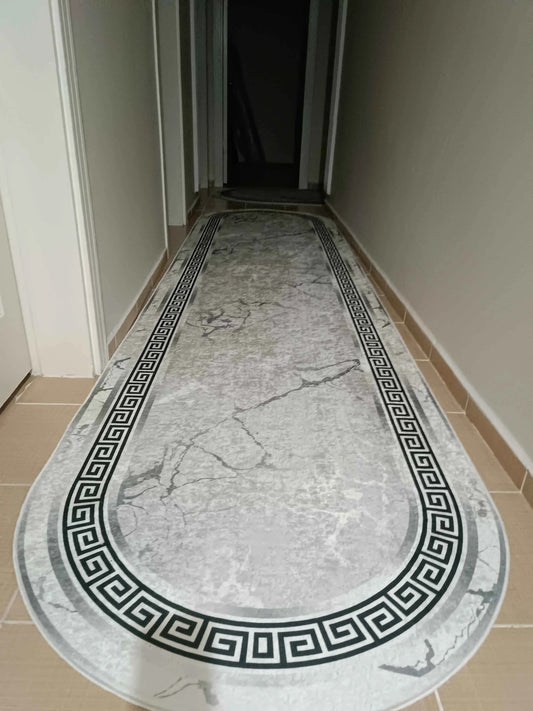 Versace Gri oval Nesil Baskılı Halı & Yolluk