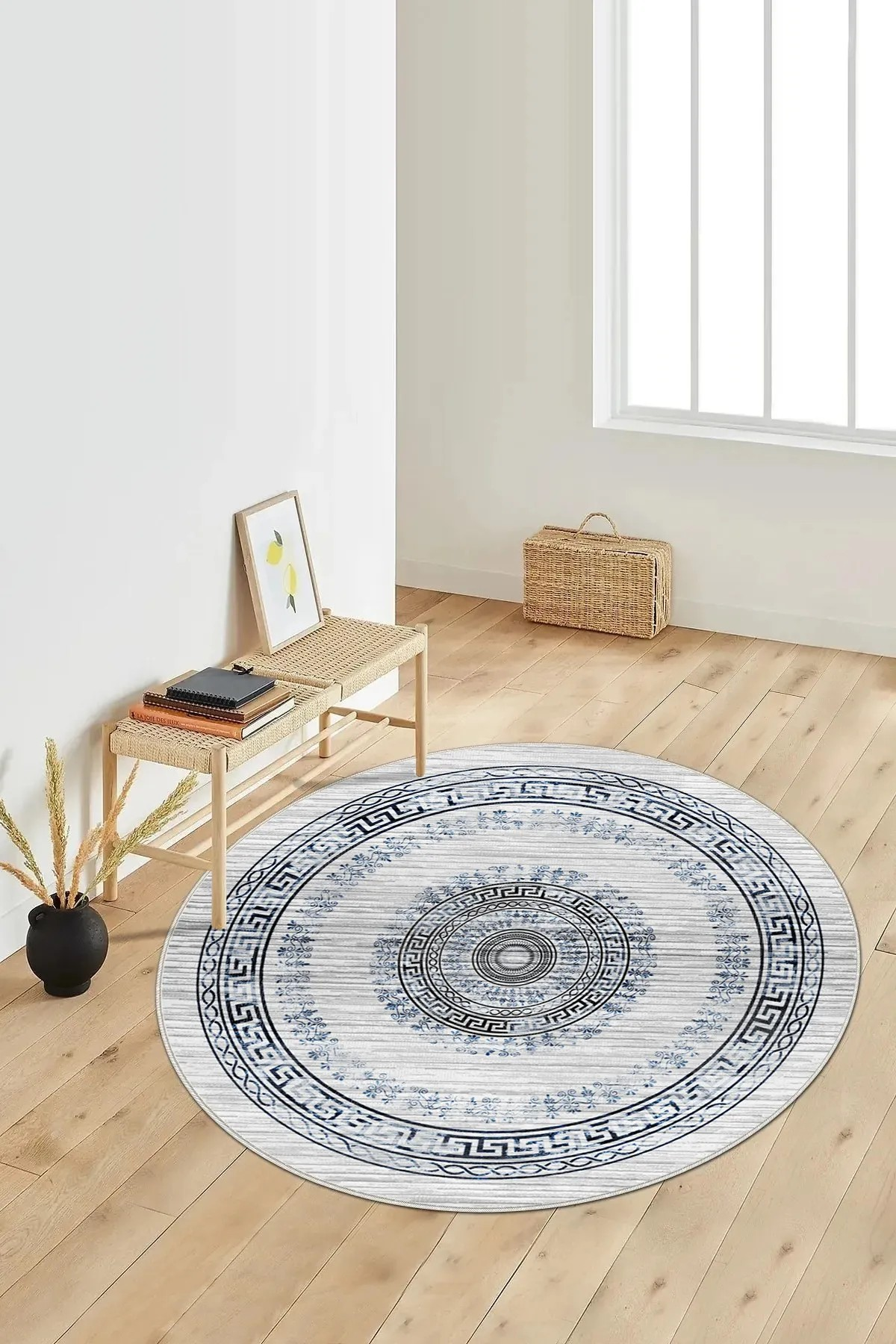 Kleopatra Mavi Yuvarlak Yeni Nesil Baskılı Halı & Yolluk