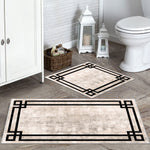 Kaymaz Taban Yıkanabilir 2'li Set Banyo Halısı Banyo Paspas Seti Klozet Takımı Classic Bej