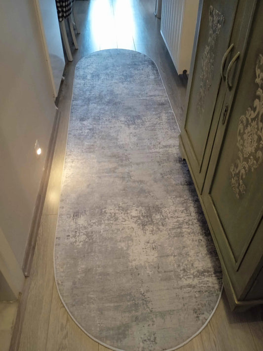 Eskitme Gri oval Yeni Nesil Baskılı Halı & Yolluk