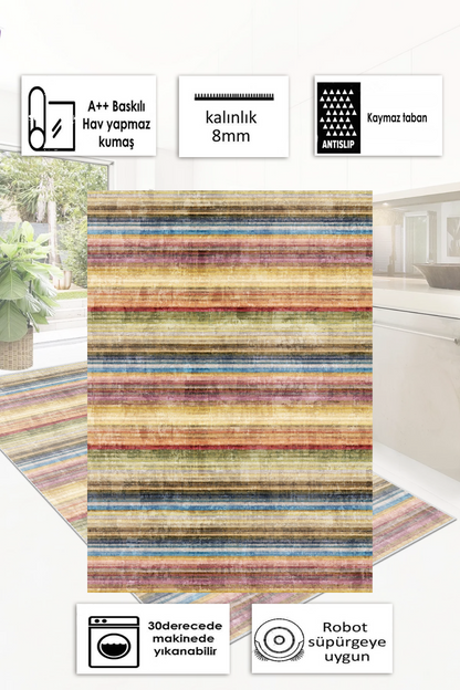 Bahar Desen Baskılı Kaymaz Taban Mutfak Halısı