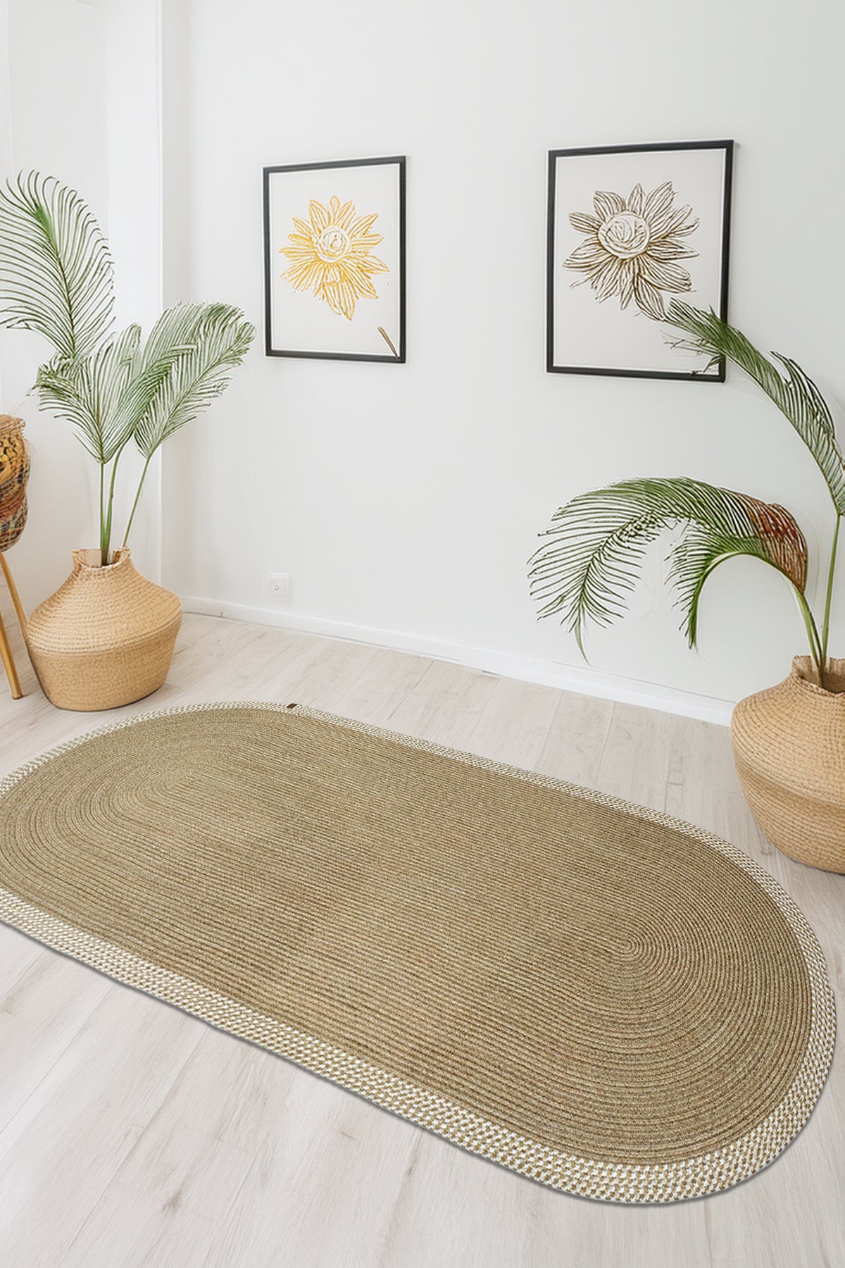 Jüt Kilim Oval Hasır Halı   Hasır-Krem