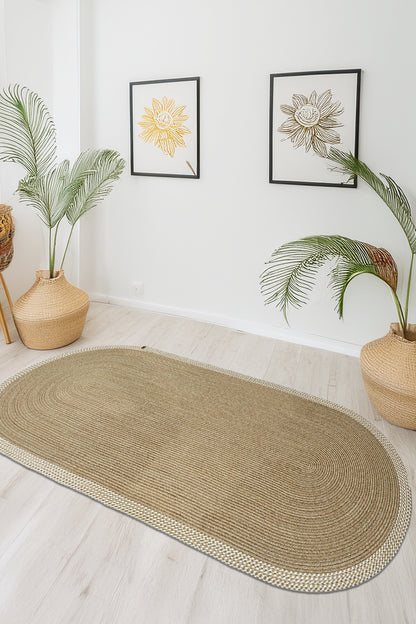 Jüt Kilim Oval Hasır Halı   Hasır-Krem